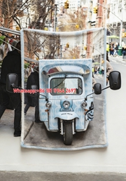 Miu Miu Light Blue Monogram Tuk Tuk Flannel Throw Blanket Miu Miu Street Graphic Printed Sofa Blanket IMG_0365